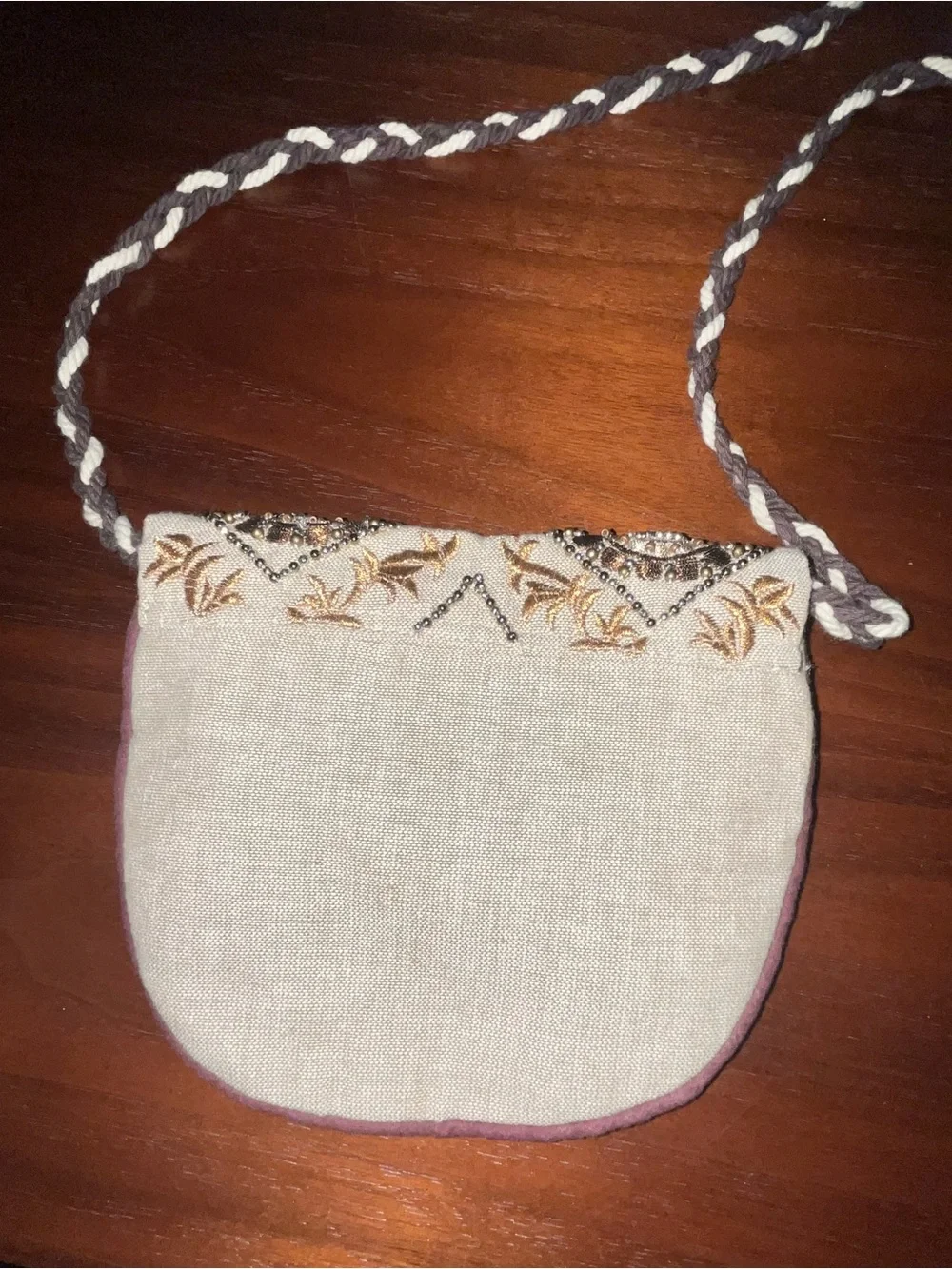 World Market Beaded  cream and brown Crossbody Phone Case
